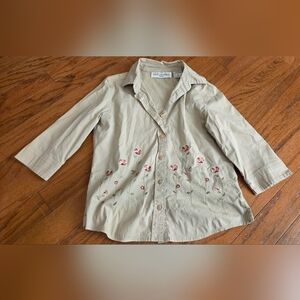 Victoria Jones Petite Medium Beige Embroidered Blouse